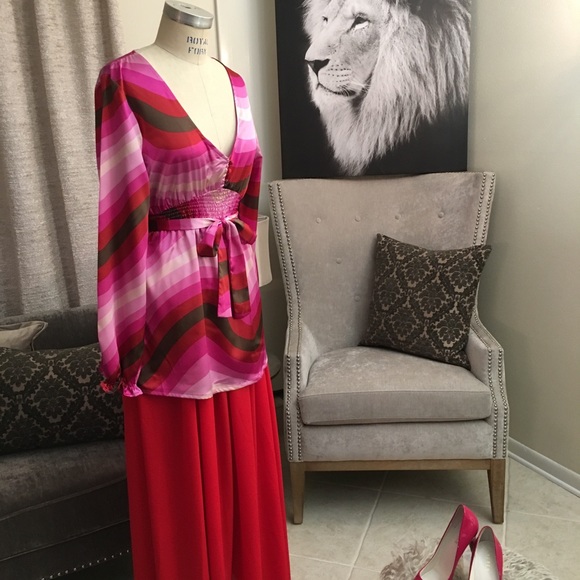 BCBG Pink Multi Stripe Blouse - Picture 7 of 8